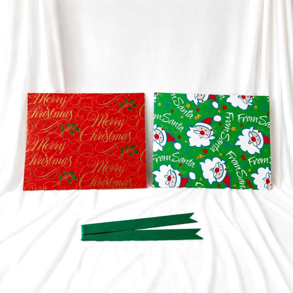 Current Vintage Santa Merry Gift Wrapping‎ Paper 80s Christmas Holiday Ribbon